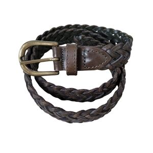 Braided Leather Belt Dark Olive Green Brownish Color Made in Guatemala